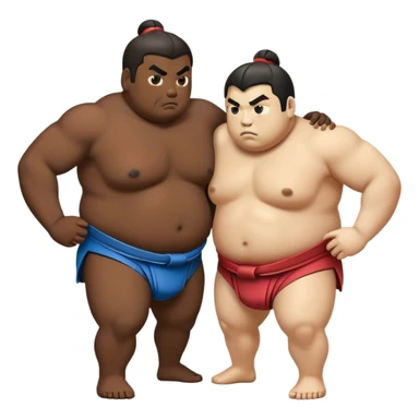 Cinematic Realistic Sumo Wrestling Emoji, depicted as an intense sumo match featuring powerful wrestlers in traditional mawashi, rendered with rich textures and dynamic dramatic lighting that captures the raw intensity of the sport. sticker