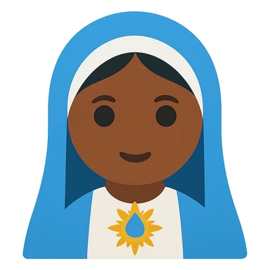 Edit the image of Virgin Mary to have deep tanned skin with simplified emoji traits, a round face, minimal details, large eyes, and a small mouth. Remove the background. The style should resemble a simplified emoji look with minimal details and a clean appearance. sticker