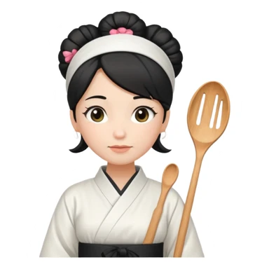 middle age mom with black bun wearing white home kimono and white apron sticker