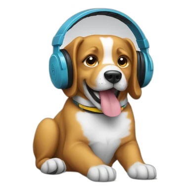 Dog listens to music with headphones sticker
