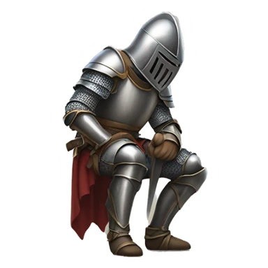 a knight crouching on one knee with his head down sticker
