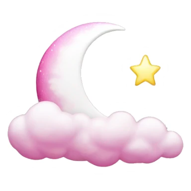Pink crescent moon with sparkly white clouds sticker