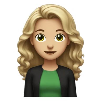 Green eyed girl with black shirt, light brown wavy middle part hair  sticker