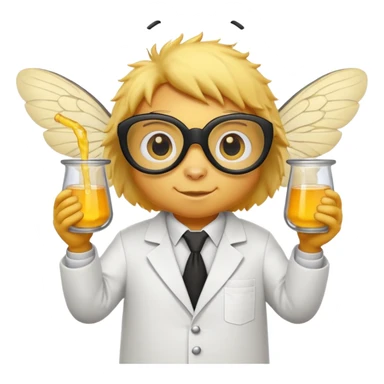 a bumblebee wearing a white lab coat holding a beaker sticker
