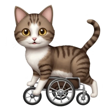 full body small short hair dark brown and white cat with hazel eyes walking in a wheelchair for cats sticker