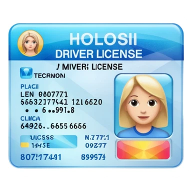 A realistic driver's license with a photo, text, and holograms. sticker