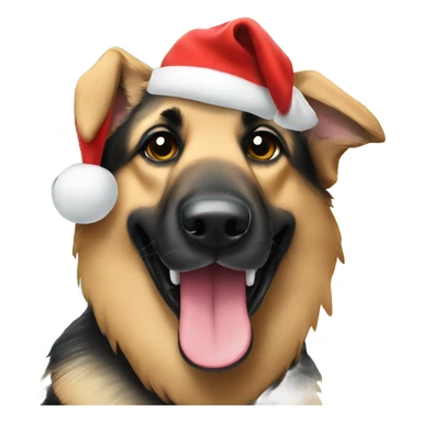 German Shepard wearing a Santa hat by the Christmas tree sticker