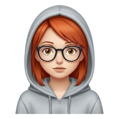 girl with straight red hair with brown eyes, glasses, in a hoodie sticker