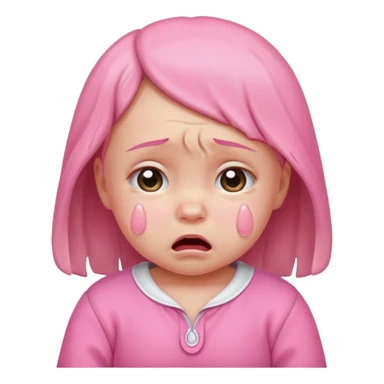a portrait of crying baby girl, wearing pink clothes sticker