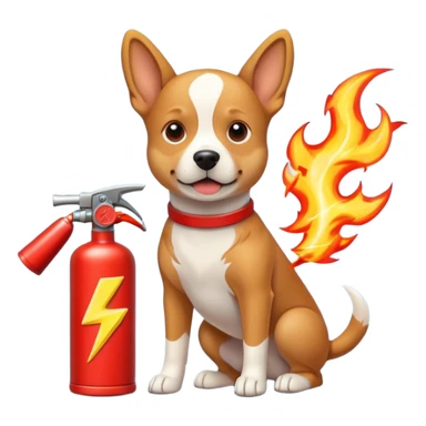 dog with electric lightning waves, fire extinguisher sticker