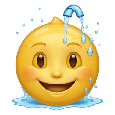 An animation of an emoji showing happy face when water is poured on it sticker