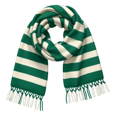 Realistic emerald-green and white horizontally thick-striped winter scarf isolated. sticker