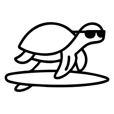 Add cool sunglasses to the surfing turtle. Keep the outlined icon style with no fill, simple and clear design, no background. sticker