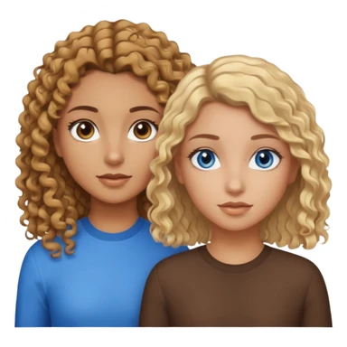 Tan girl with brown curly hair and brown eyes next to a tan girl with straight blonde hair and blue eyes sticker