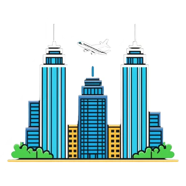 two skyscrapers and a plane flying towards them sticker