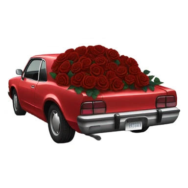 red open car trunk with black roses left in it sticker