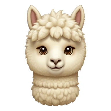Cinematic Cute Cream Alpaca Portrait Emoji, Head tilted playfully and inquisitively, featuring a fluffy, cream fleece with a natural sheen, round, sparkling gentle eyes filled with curiosity, Simplified yet irresistibly adorable features, highly detailed, glowing with a warm, friendly glow, high shine, affectionate and gentle, stylized with a touch of whimsy, bright and endearing, soft glowing outline, capturing the essence of a mischievous yet loving alpaca, so playful it feels like it could prance out of the screen and into your arms! sticker