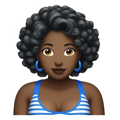 Black curvy woman with curl hir and a blue and white striped halter top sticker