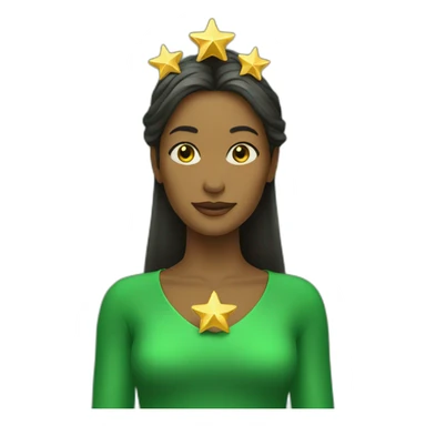 Green women holding three gold stars above head sticker