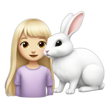 white rabbit with a little girl with black bangs sticker