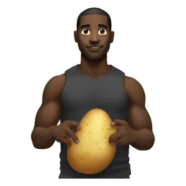 strong black man with potato sticker