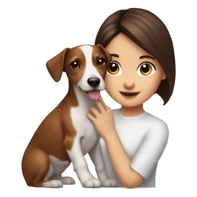 brunette girl with brown eyes holds a puppy Jack Russell dog with brown eyes sticker