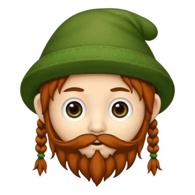 Gnomo con tratti asiatici, capelli ricci scuri, occhi marroni, cappello verde sticker