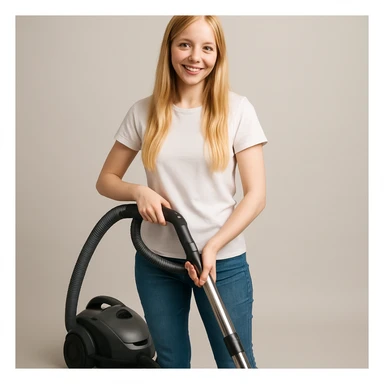white girl with blonde hair holding a vacuum cleaner, style 1 sticker