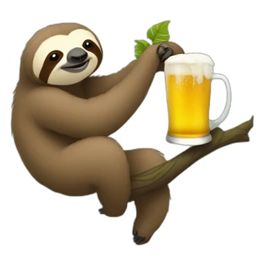 Sloth sat on a branch, drinking beer with a caterpillar sticker