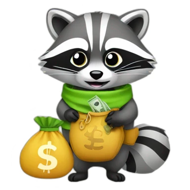 Raccoon with money bag sticker