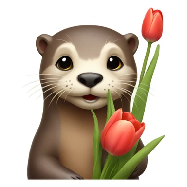 Otter with bouquet of tulips  sticker