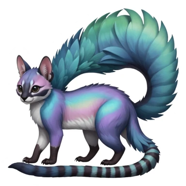 Colorful dark tropical pale light fruity pastel white glorious iridescent divine exotic cute cool beautiful beautiful fantasy-caracal-civet-genet-sergal-vernid-Gryphon-Cacomistle-Trico-oncilla-animal-Fakémon-hybrid-fursona (full body) sticker