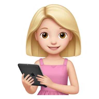 kid girl hold a tablet, pink dress sticker