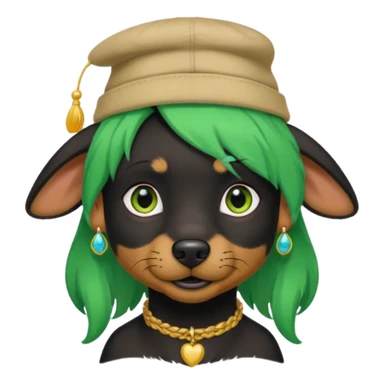 green haired fully black dog with earring and hat sticker