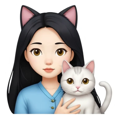Cat on Asian girl white skin black long hair  sticker