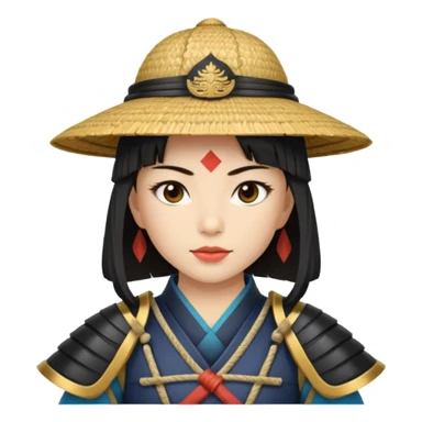 Samurai with straw hat, Warrior in samurai armor, female sticker