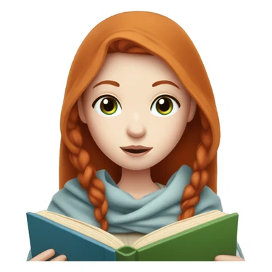 Redhead girl with pale skin and blue eyes covered in a blanket reading a book sticker