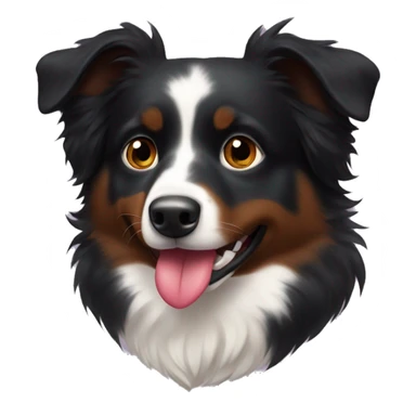 Small black australian shepherd dog with huge maroon heart sticker