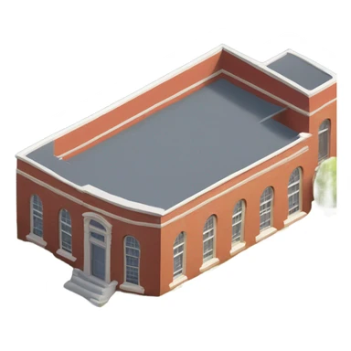 isometric redbrick curved single story building sticker