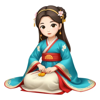 Beautiful girl in Hanfu sitting on the ground sticker