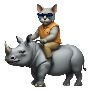 cat wearing sunglasses riding a rhino sticker
