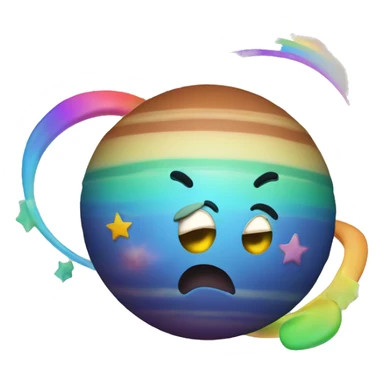 Planet with smiley face and rainbow rings  sticker