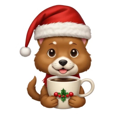 Un perro con un sombrero de Navidad que tenga una taza de café en la mano sticker