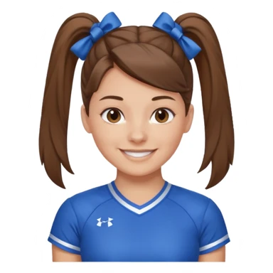 brown hair blue cheerleading shirt no bangs with a high pony smiling sticker