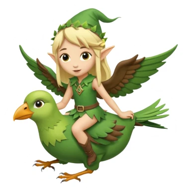 tiny forest elf blonde hair riding bird sticker