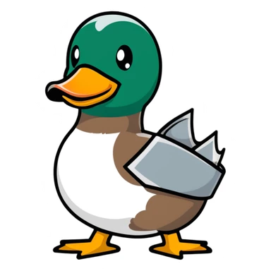 mallard duck holding a roll of silver duct tape sticker