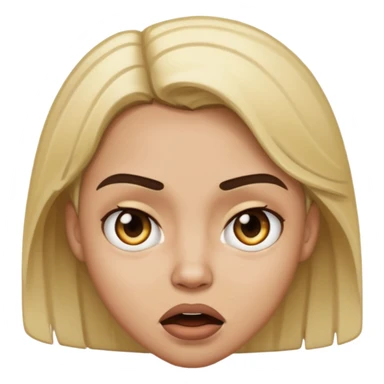 A Light skin dark brown hair with a blond white highlight in the front with a mad face sticker