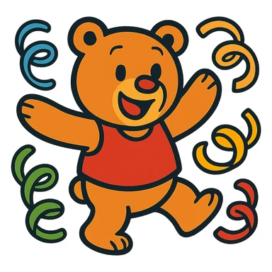 bear with swirly streamers around in vibrant-toon style sticker