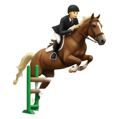 Brown horse jumping over jump with blond rider sticker