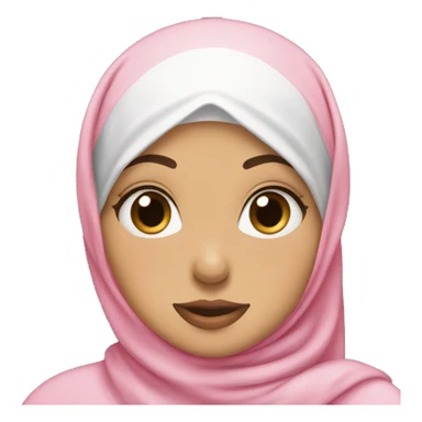 hijabi girl wearing a pink hijab with brown eyes and white skin doing a kissy face and a peace sign sticker